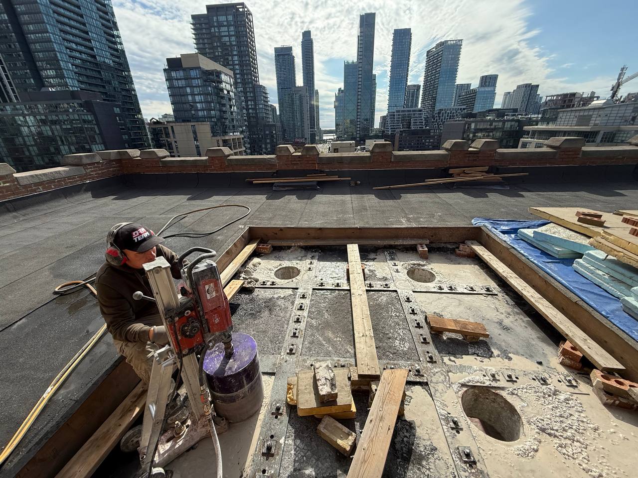 12 inch concrete coring setup roof slab